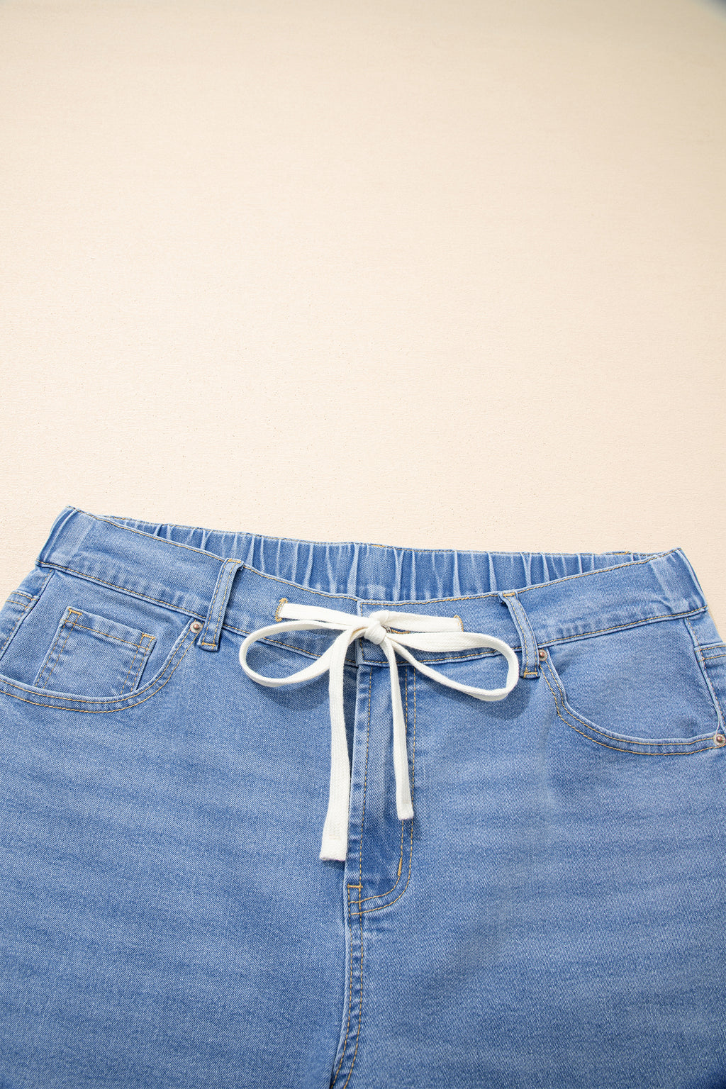 Blue Acid Wash Contrast Lace-up Plus Size Jeans