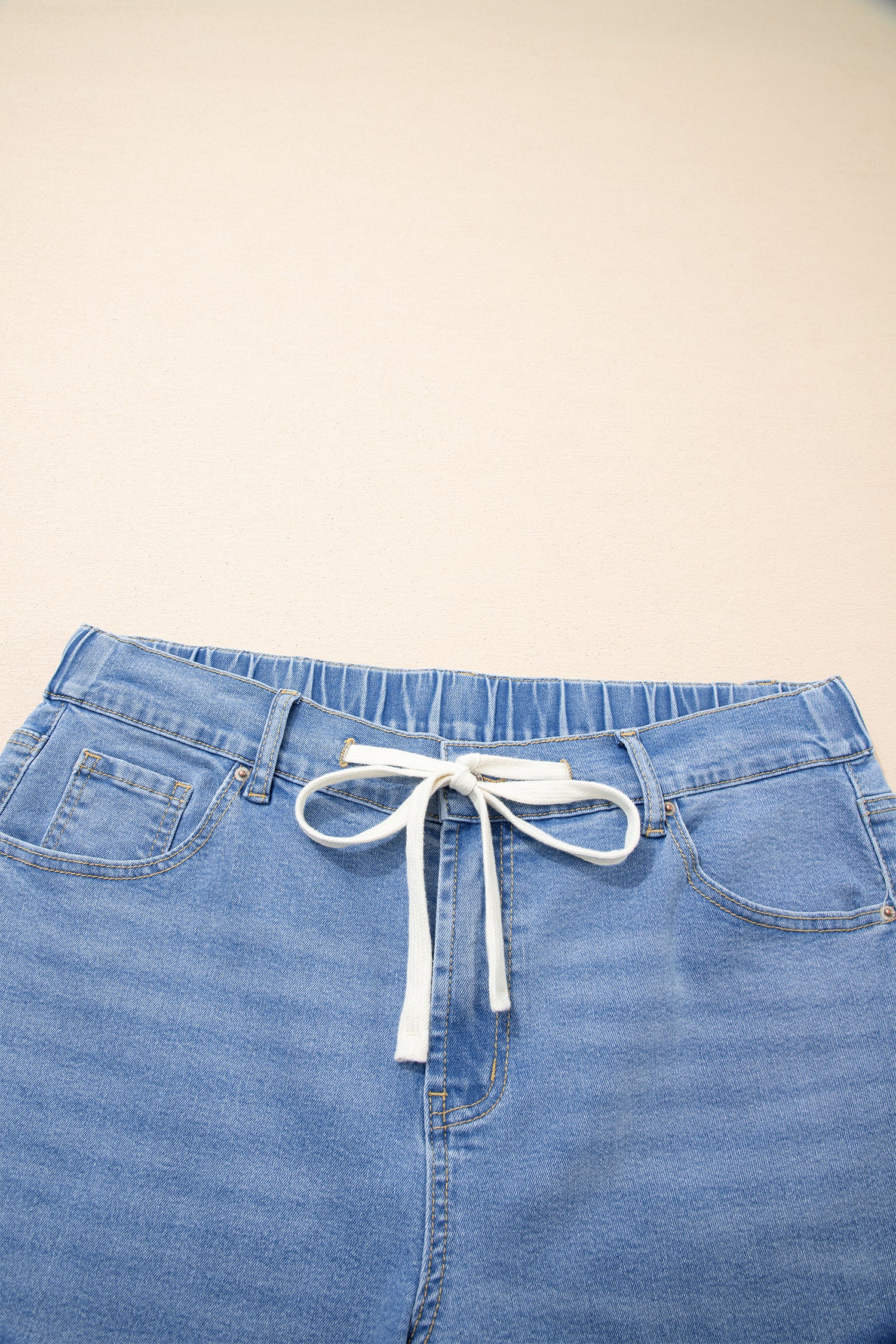 Blue Acid Wash Contrast Lace-up Plus Size Jeans