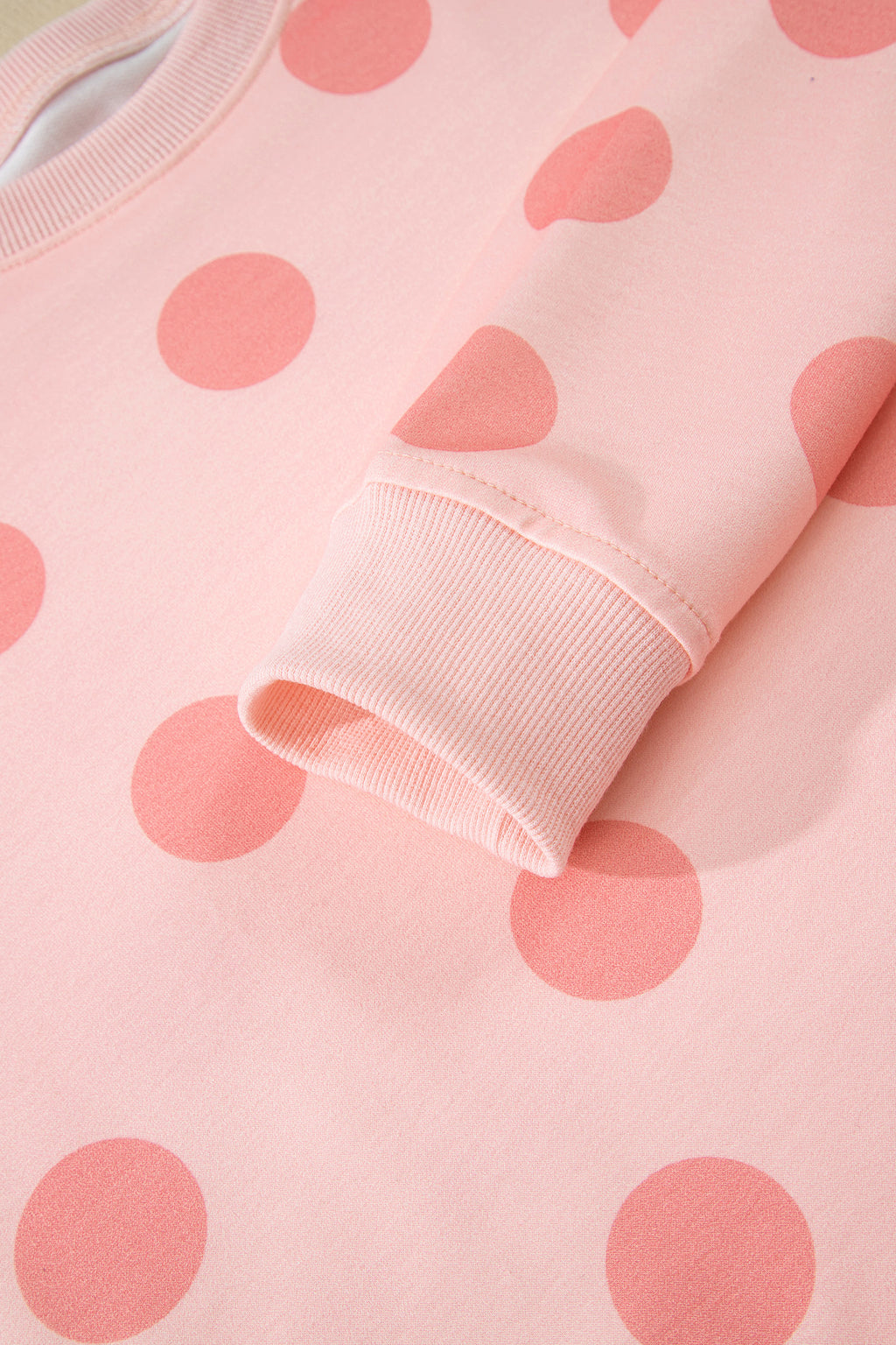 Beige Polka Dot Print Drop Shoulder Pullover Drawstring Jogger Pant Set