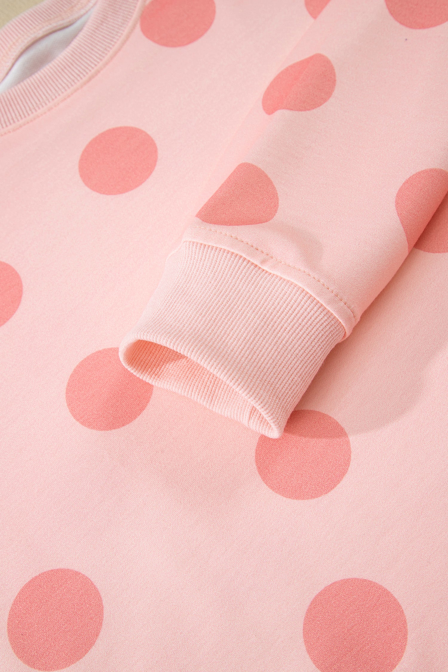 Beige Polka Dot Print Drop Shoulder Pullover Drawstring Jogger Pant Set