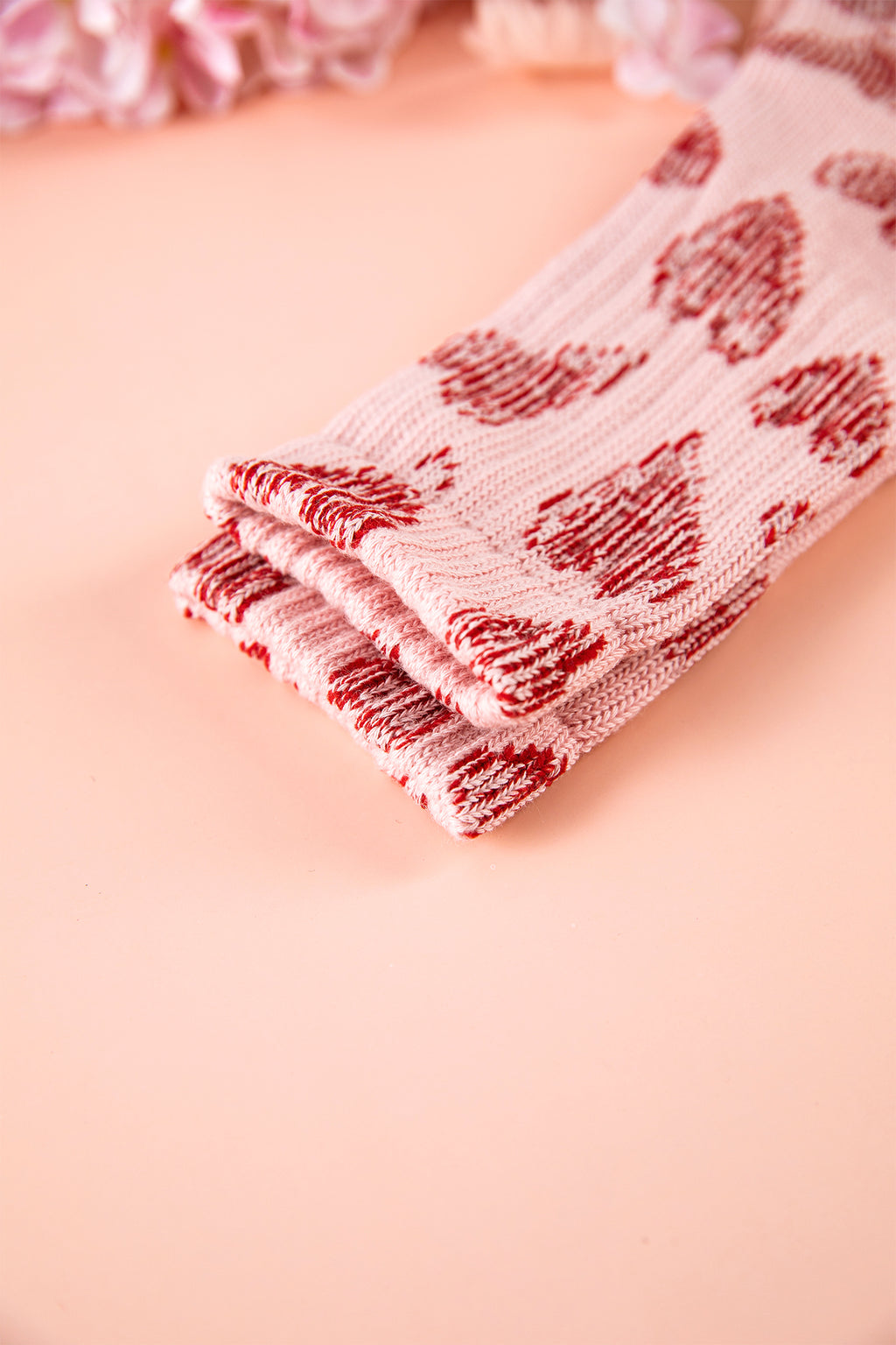 Pink Vintage Heart Pattern Combed Cotton Socks
