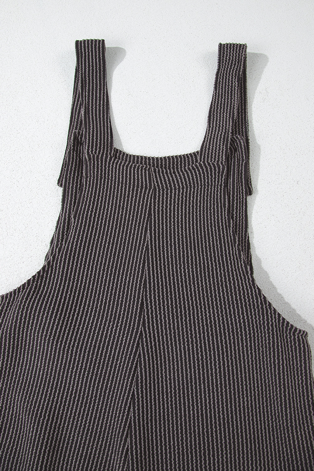 Dark Grey Ribbed Knit Patched Pocket Wide Leg Overalls