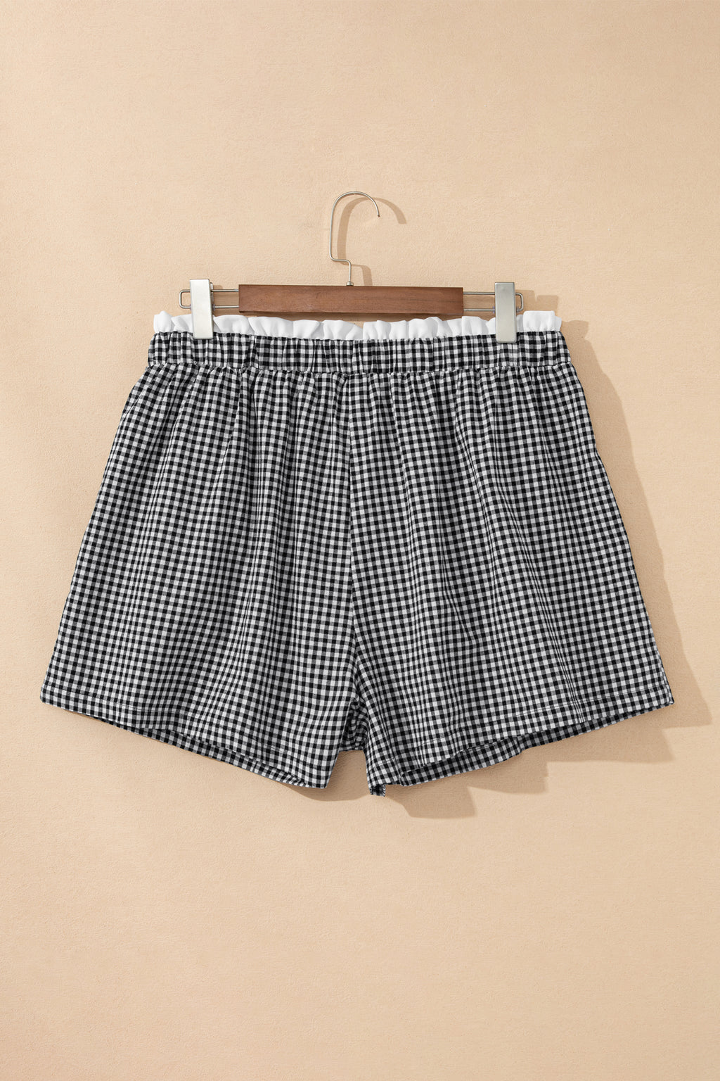 Red Contrast Trim Plaid Print Plus Size Shorts