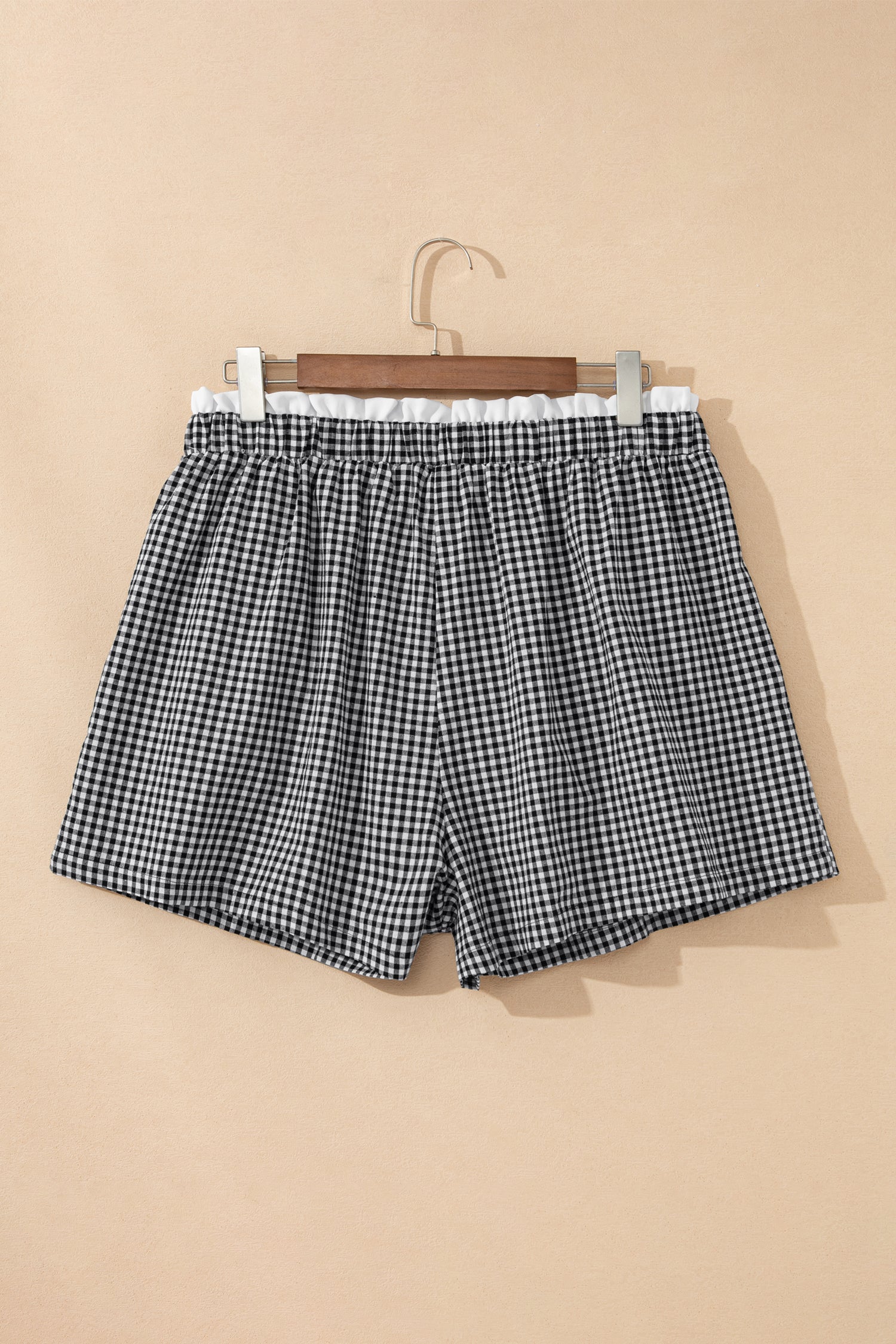 Red Contrast Trim Plaid Print Plus Size Shorts