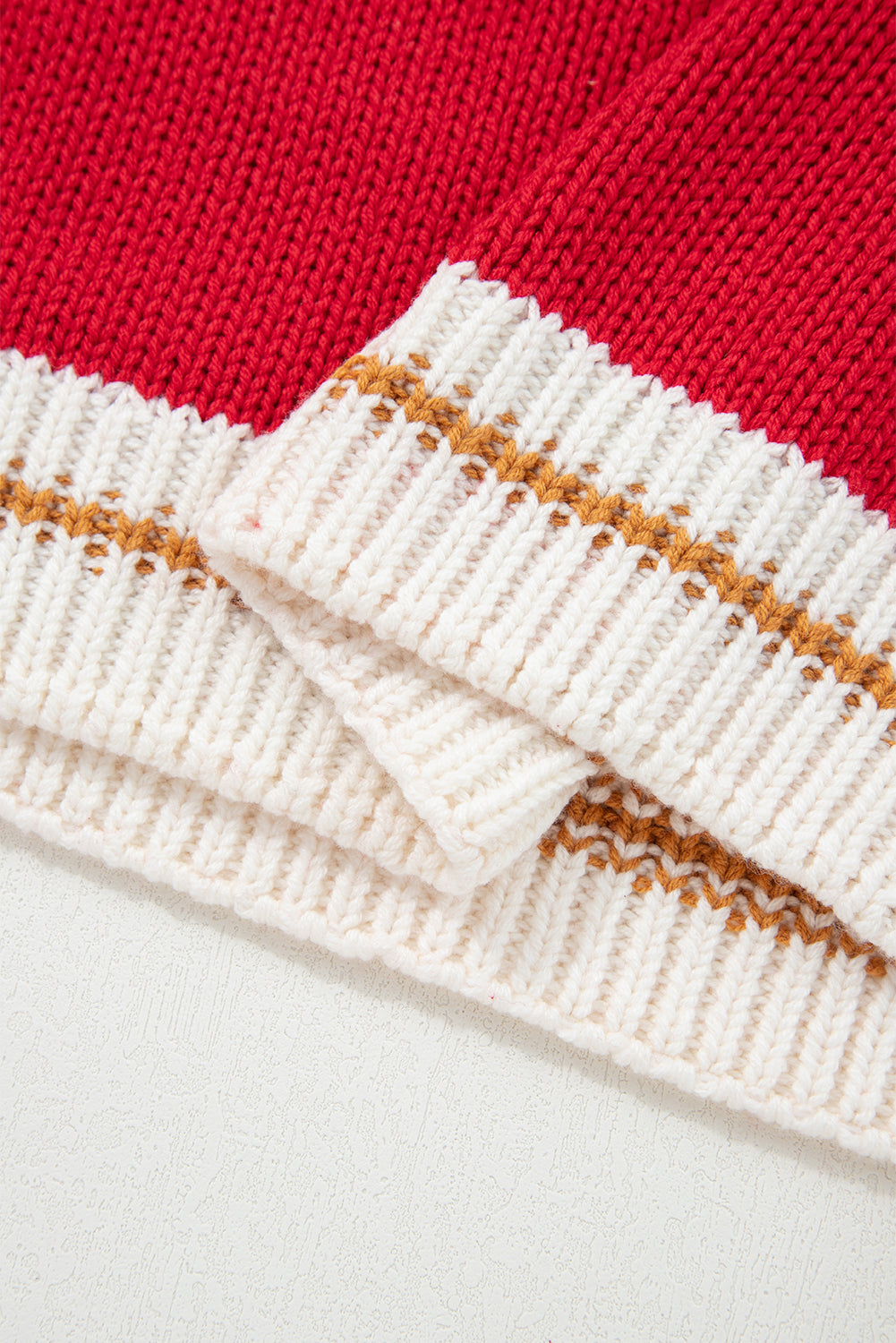 Fiery Red MERRY Color Block Edge Drop Shoulder Cozy Sweater