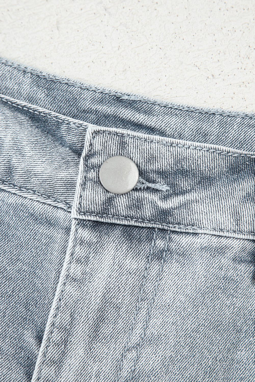 Sail Blue Scalloped Hemline Acid Wash High Waist Denim Shorts