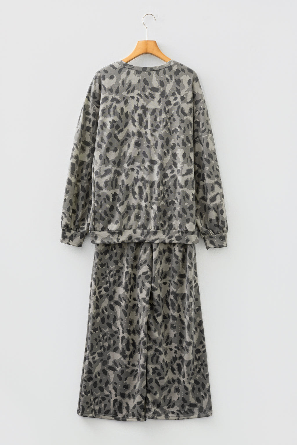Brown Leopard Loose Tee Drawstring Waist Barrel Pants Set