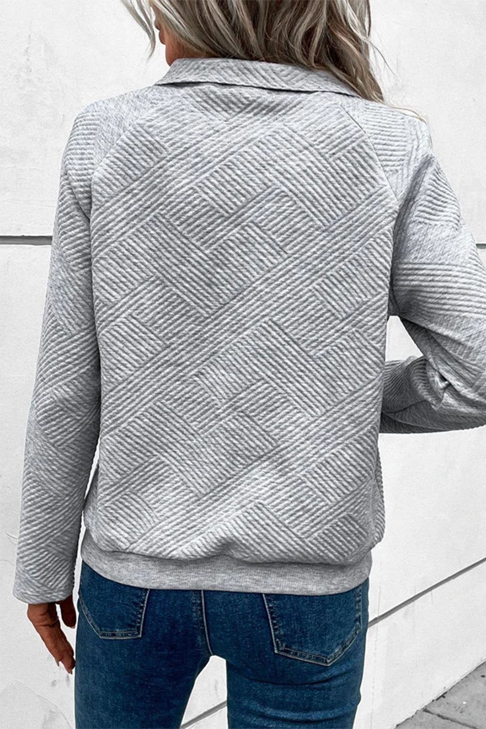 Apricot  Asymmetric Buttons Detail High Neck Textured Sweatshirt