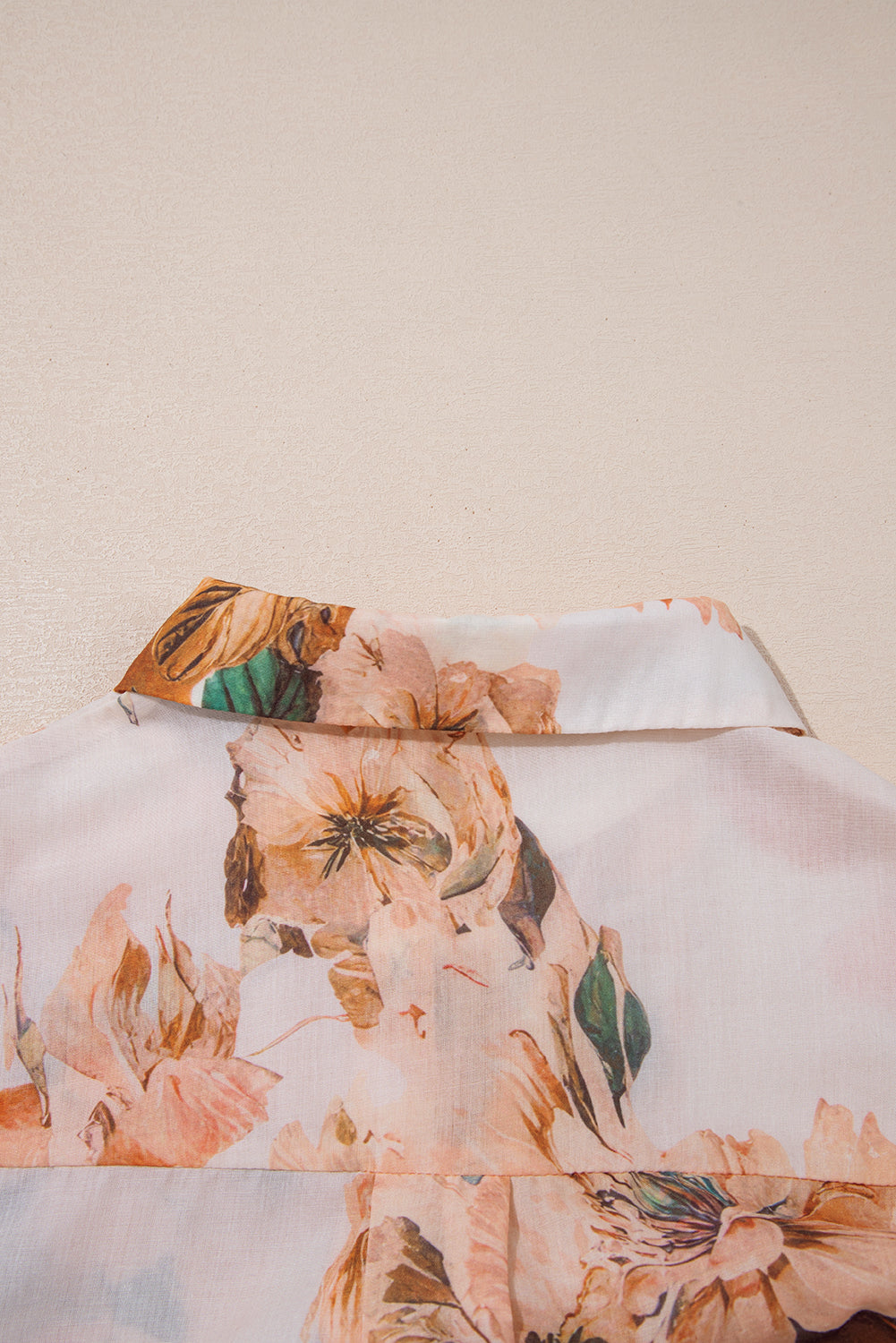 Brown Floral Puff Sleeve Lightweight Shirt