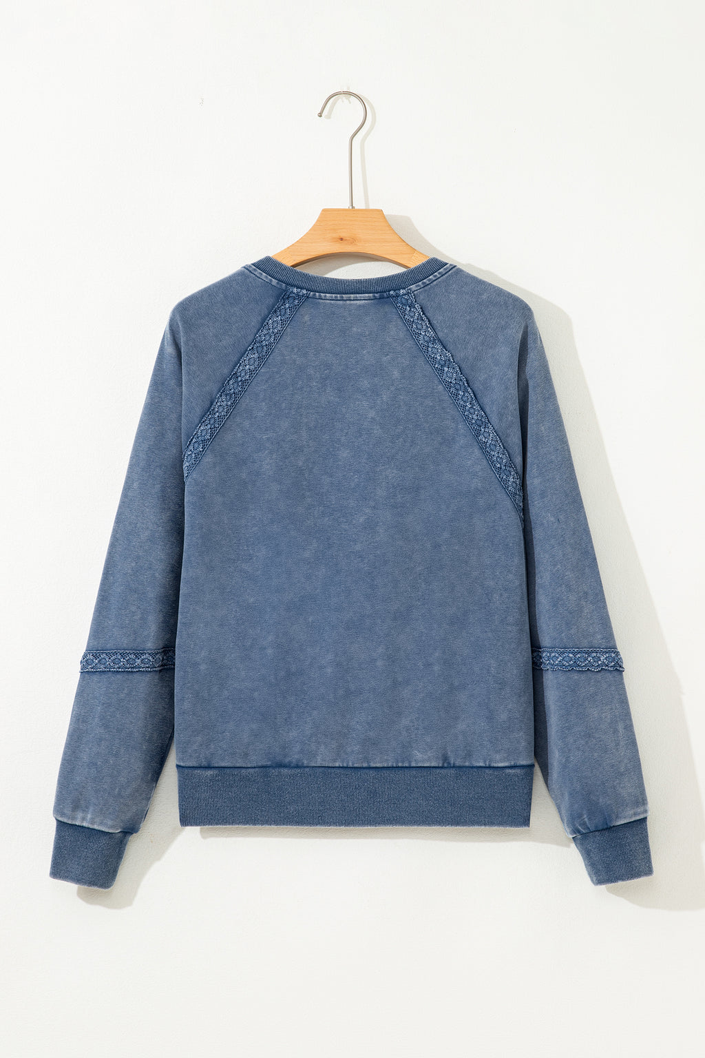 Jungle Green Lace Patchwork Detail Notched Neck Mineral Wash Baggy Sweatshirt