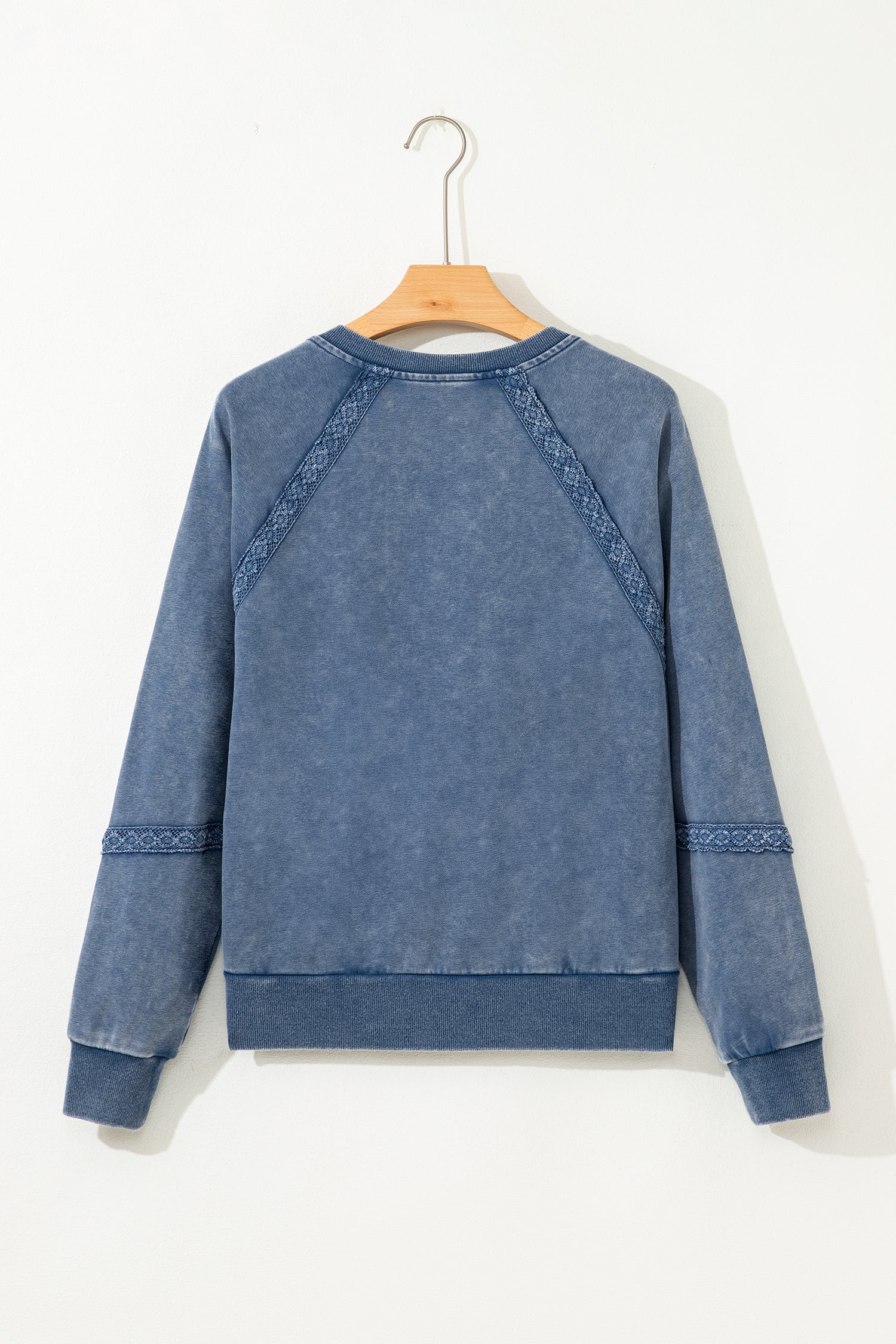 Jungle Green Lace Patchwork Detail Notched Neck Mineral Wash Baggy Sweatshirt