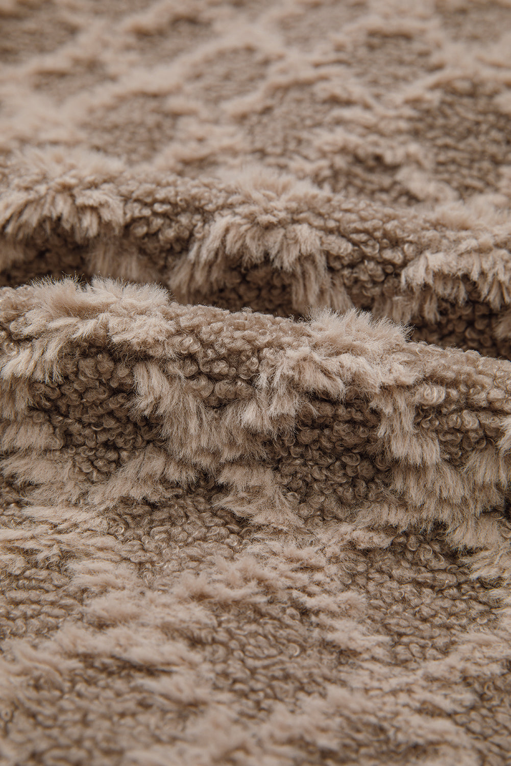 Chestnut Sherpa Rhombus Zip Up Side Pocket Hooded Jacket
