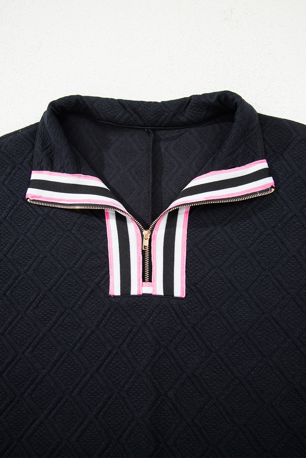 White Textured Jacquard Colorblock Edge Puff Sleeve Quarter Zip Mini Dress
