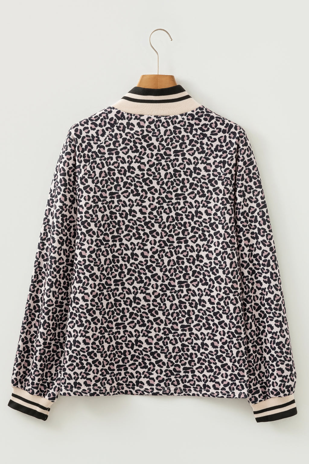 Brown Leopard Print Half Zip Striped Trim Patchwork Short Sleeve Top