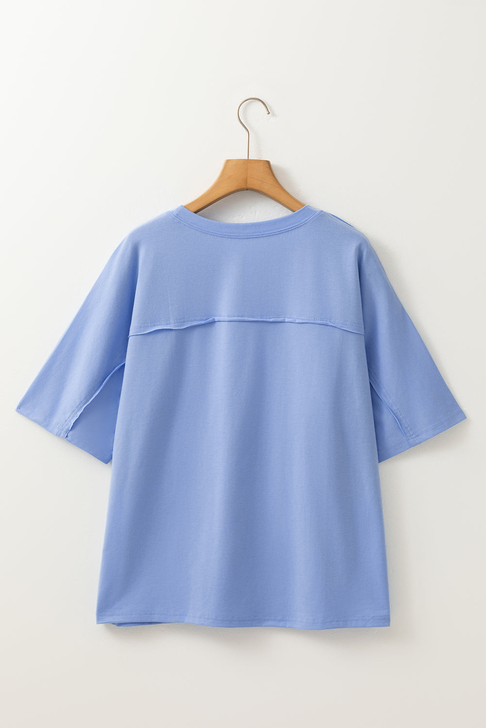 Apricot Flower Patched Exposed Stitching Trim Crew Neck Loose Tee