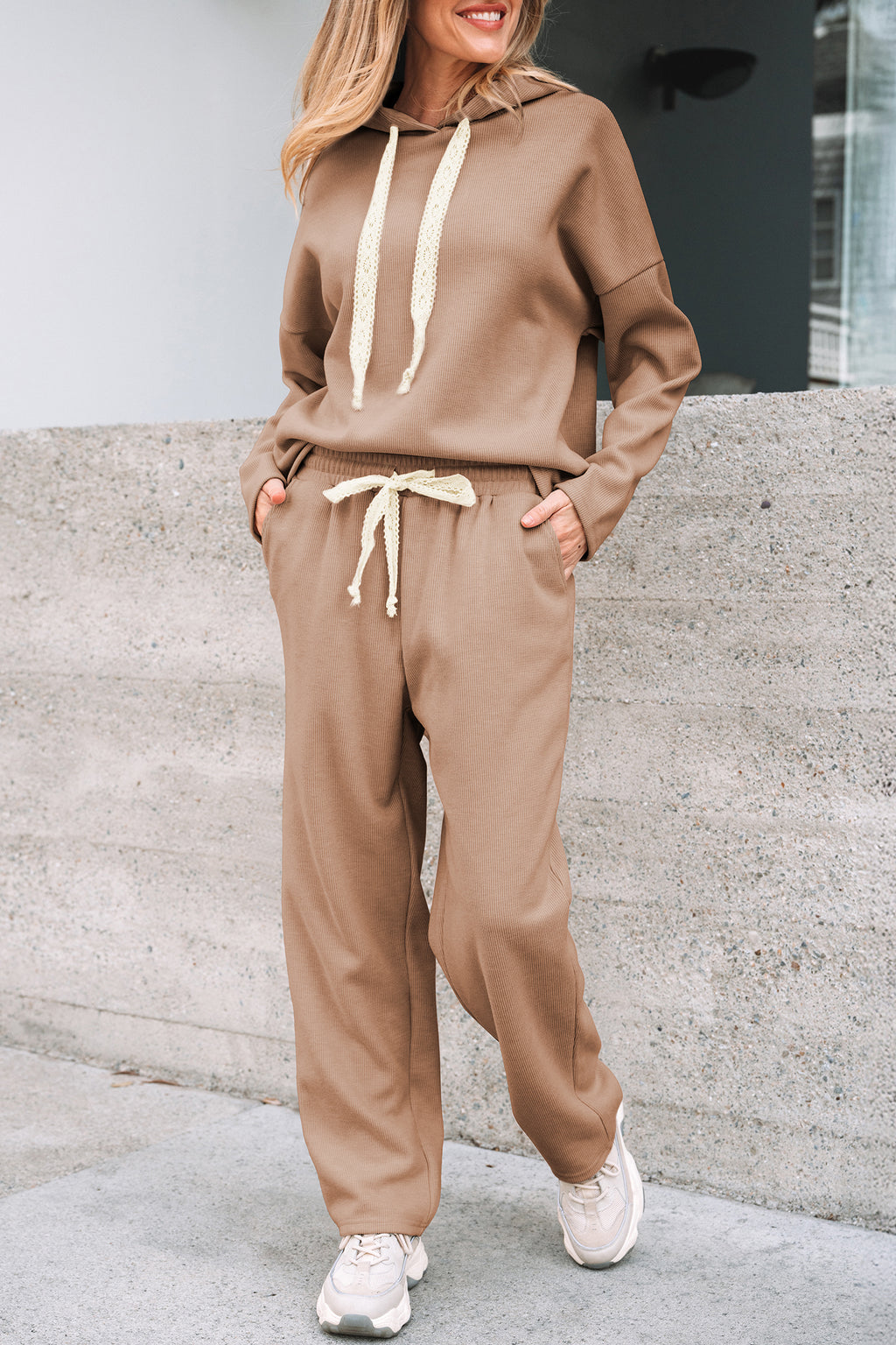 Gray Morn Corduroy Leopard Drawstring High Waist Trousers