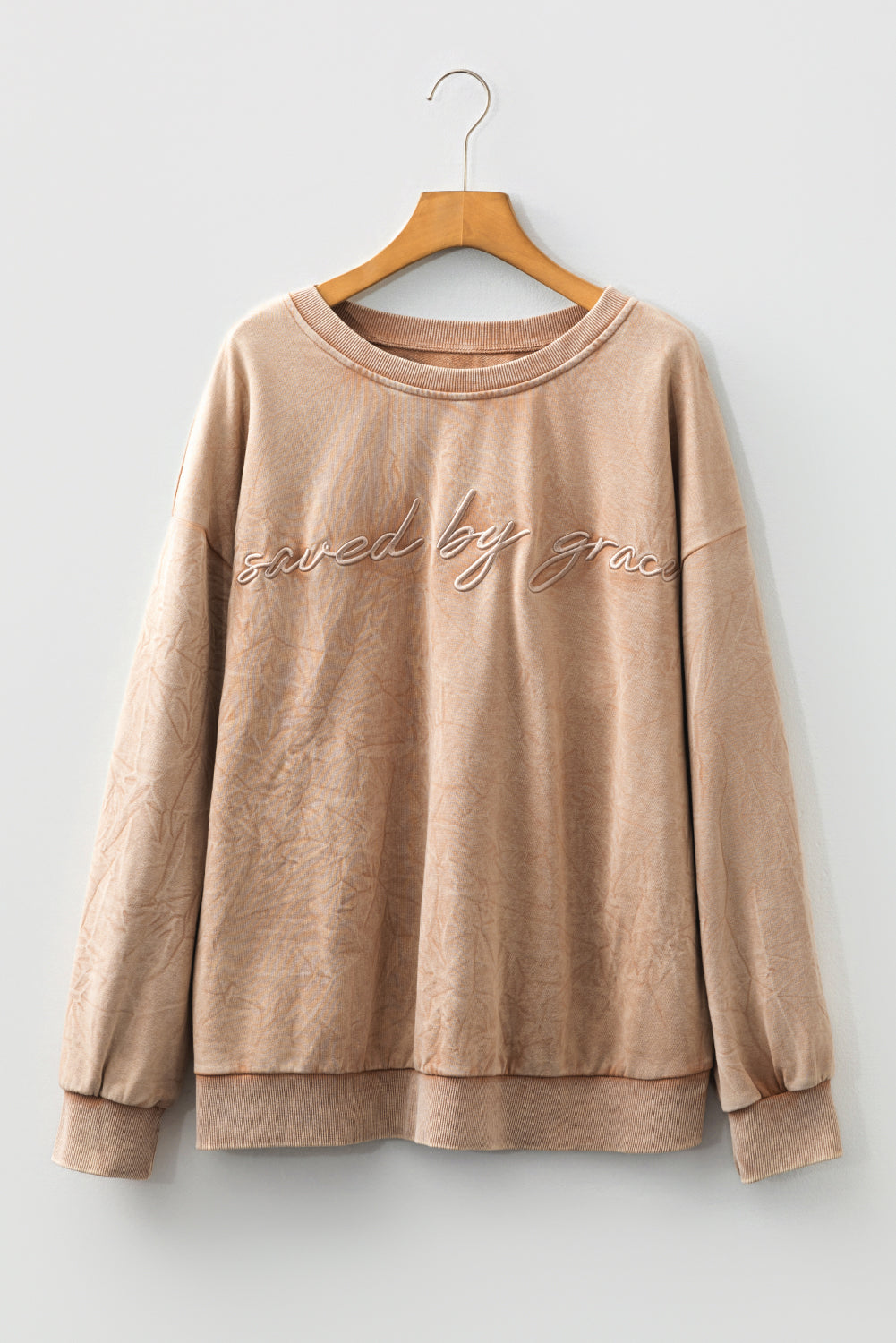 DUNE saved by grace Letter Embroidery Mineral Wash Loose Sweatshirt
