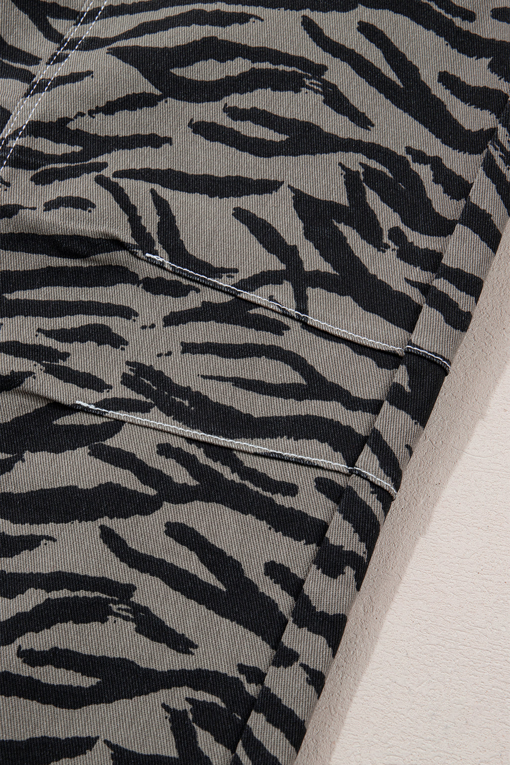Gray Zebra Stripe Printed Wide Leg Jeans