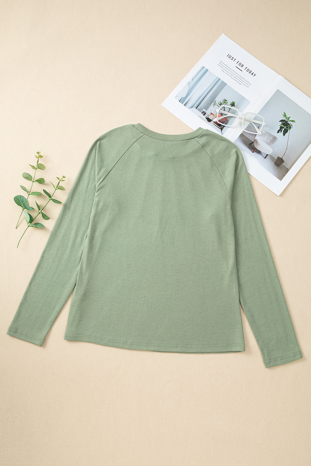 Navy Blue Solid Color Seam Detail Raglan Long Sleeve Top