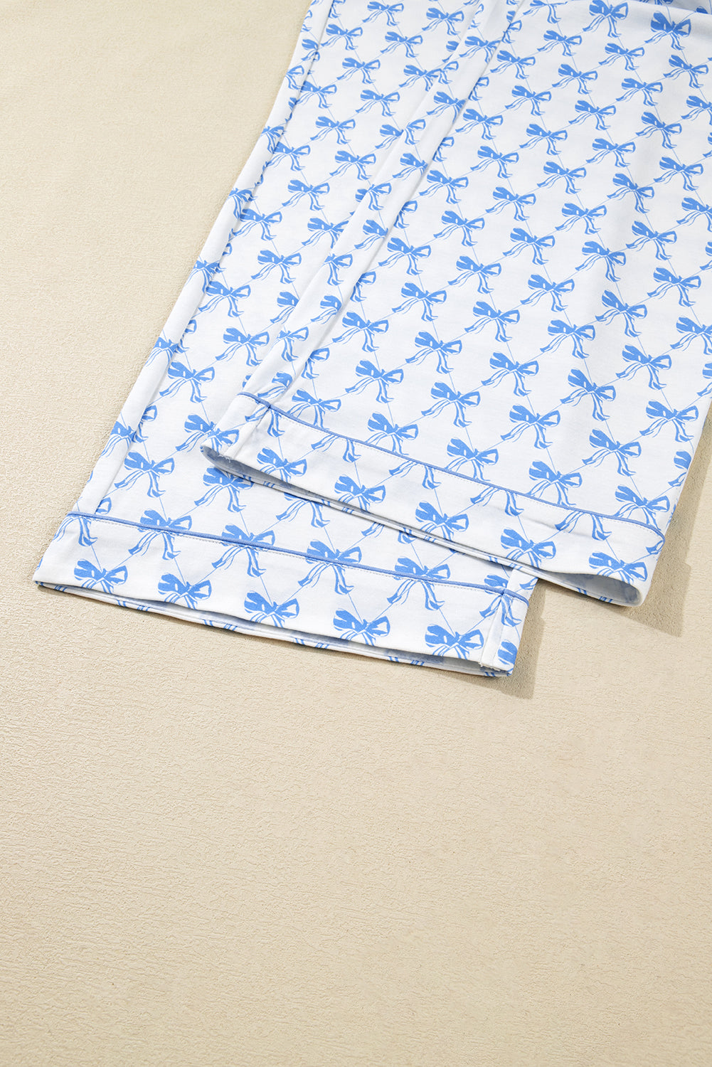 Sky Blue Bow Print Long Sleeve Shirt and Pants Soft Pajama Set