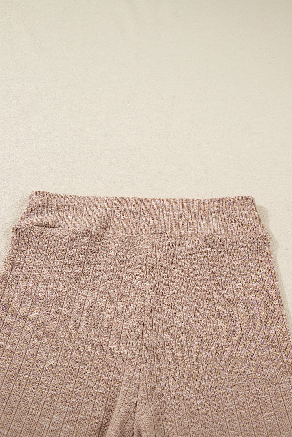 Dark Khaki Ribbed Balloon Sleeve Pullover Top and Biker Knitted Short Set