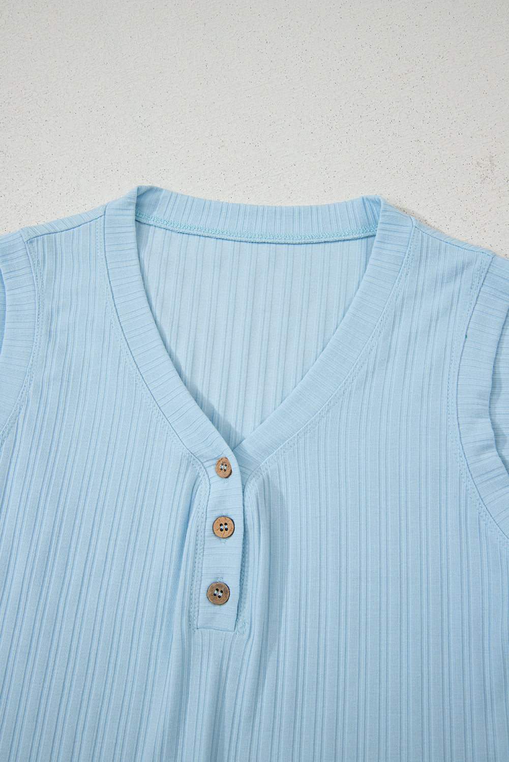 Mint Green Ribbed Button V Neck Tank Top and Shorts Set