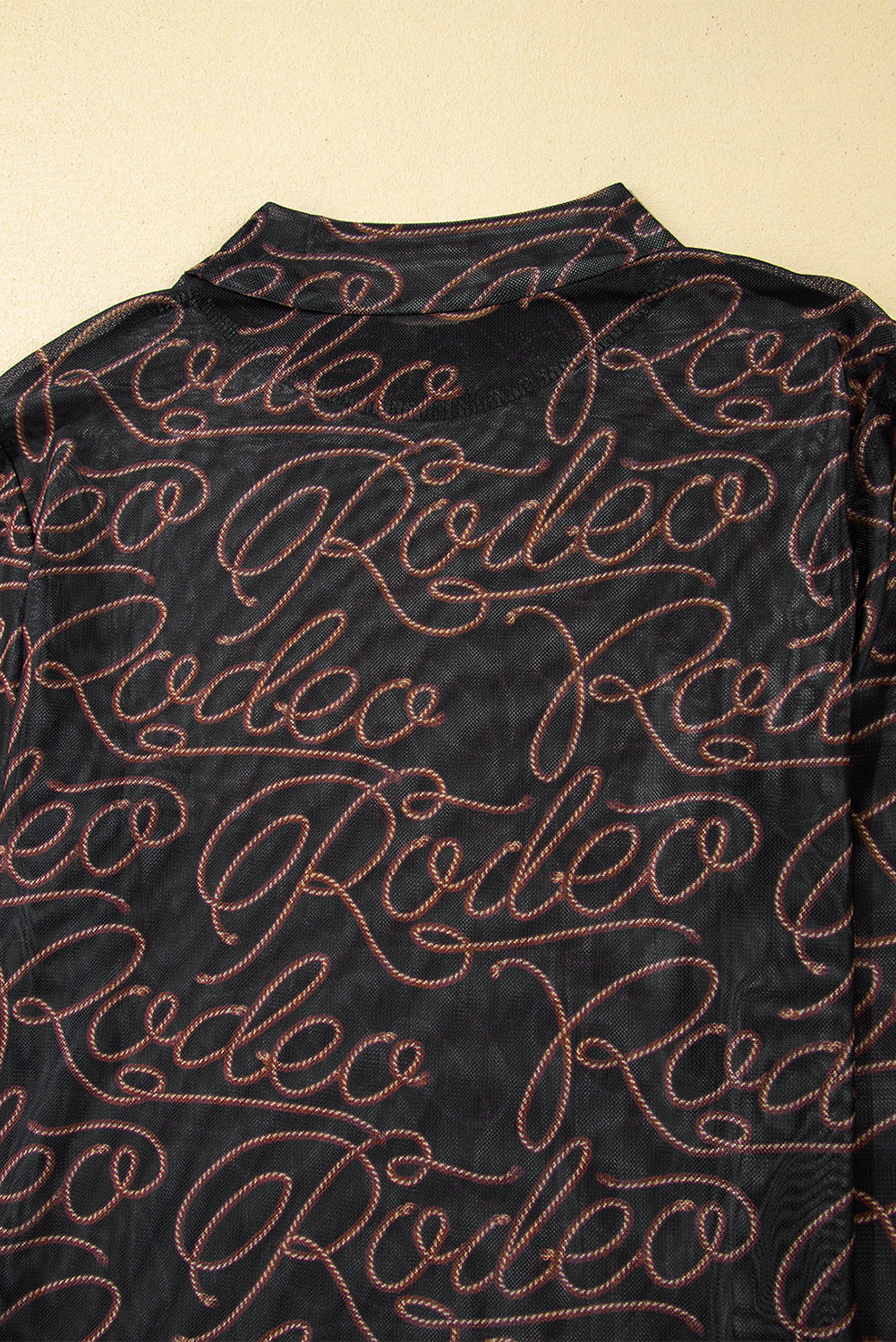 Brown Rodeo Print Round Neck Slim Fit Mesh T Shirt