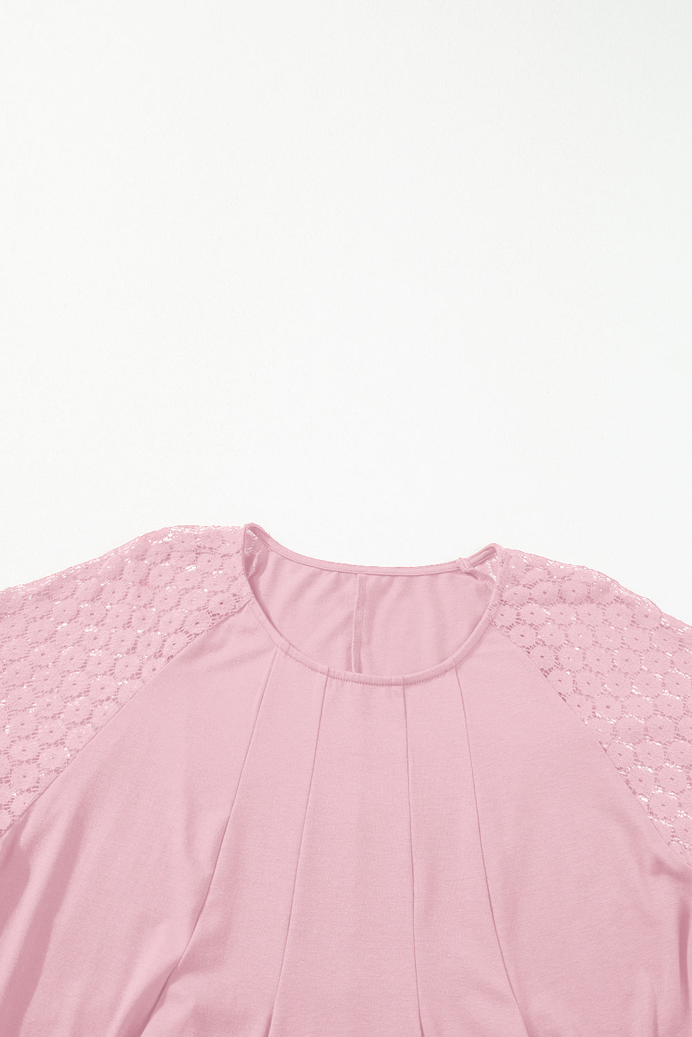 Light Pink Plus Size Solid Color Lace Short Sleeve Pleated Swing Dress