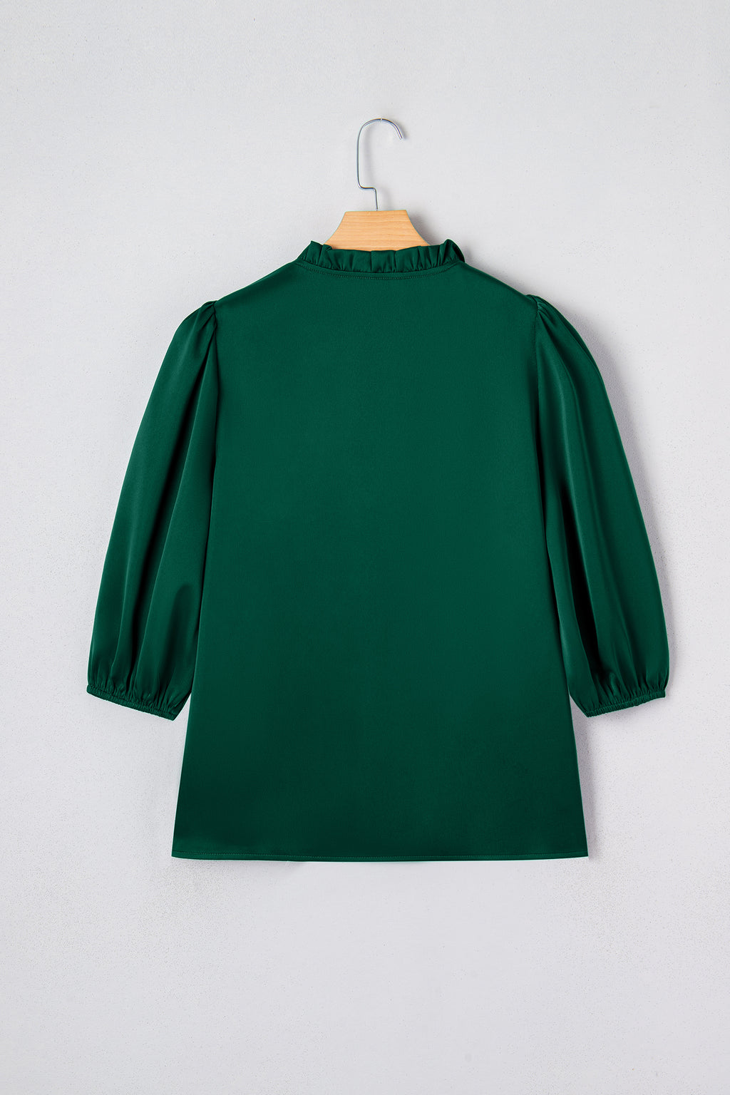 Fiery Red Solid Color Frilled V Neck Bow Detail 3/4 Sleeve Blouse