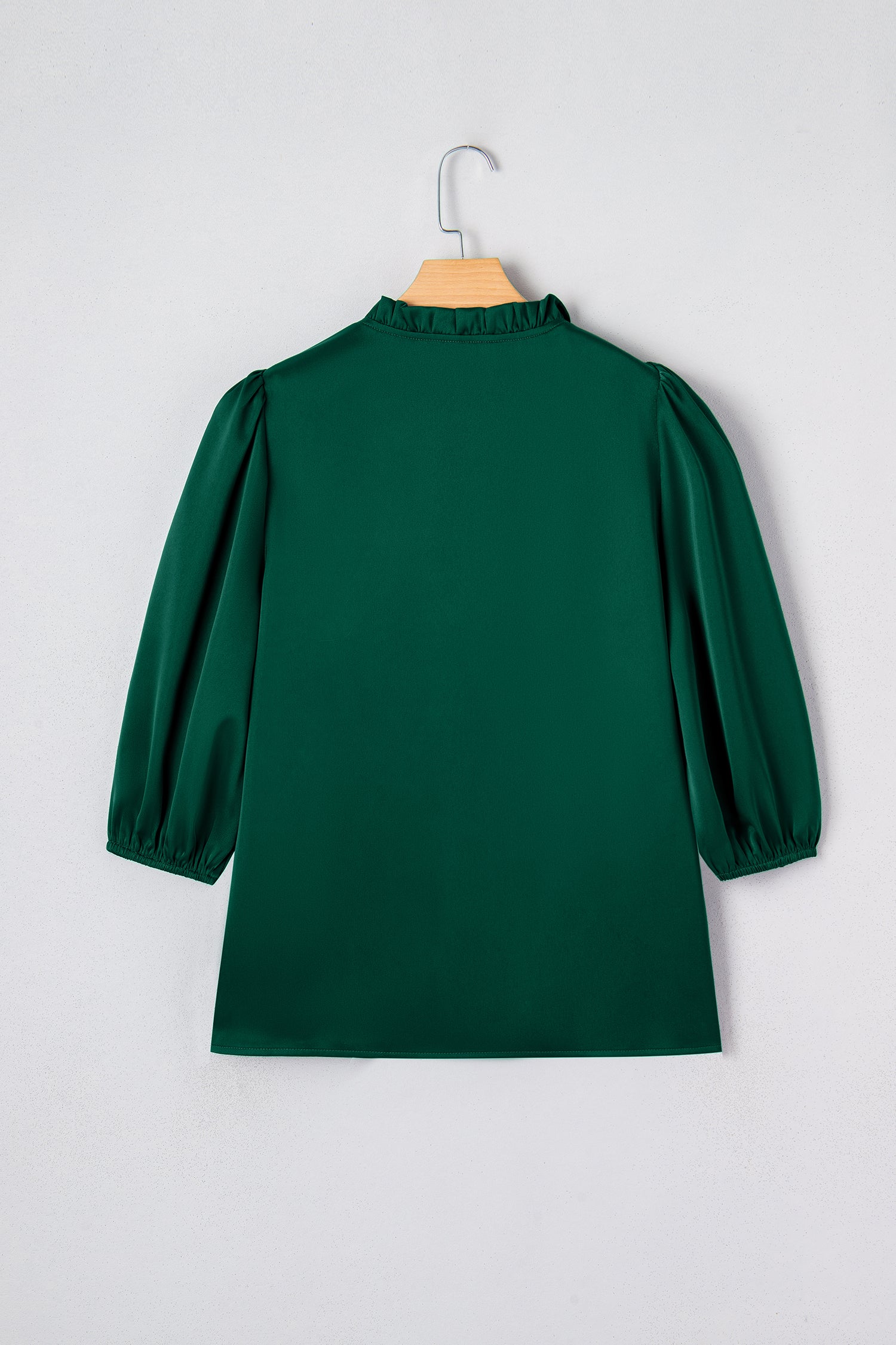 Fiery Red Solid Color Frilled V Neck Bow Detail 3/4 Sleeve Blouse