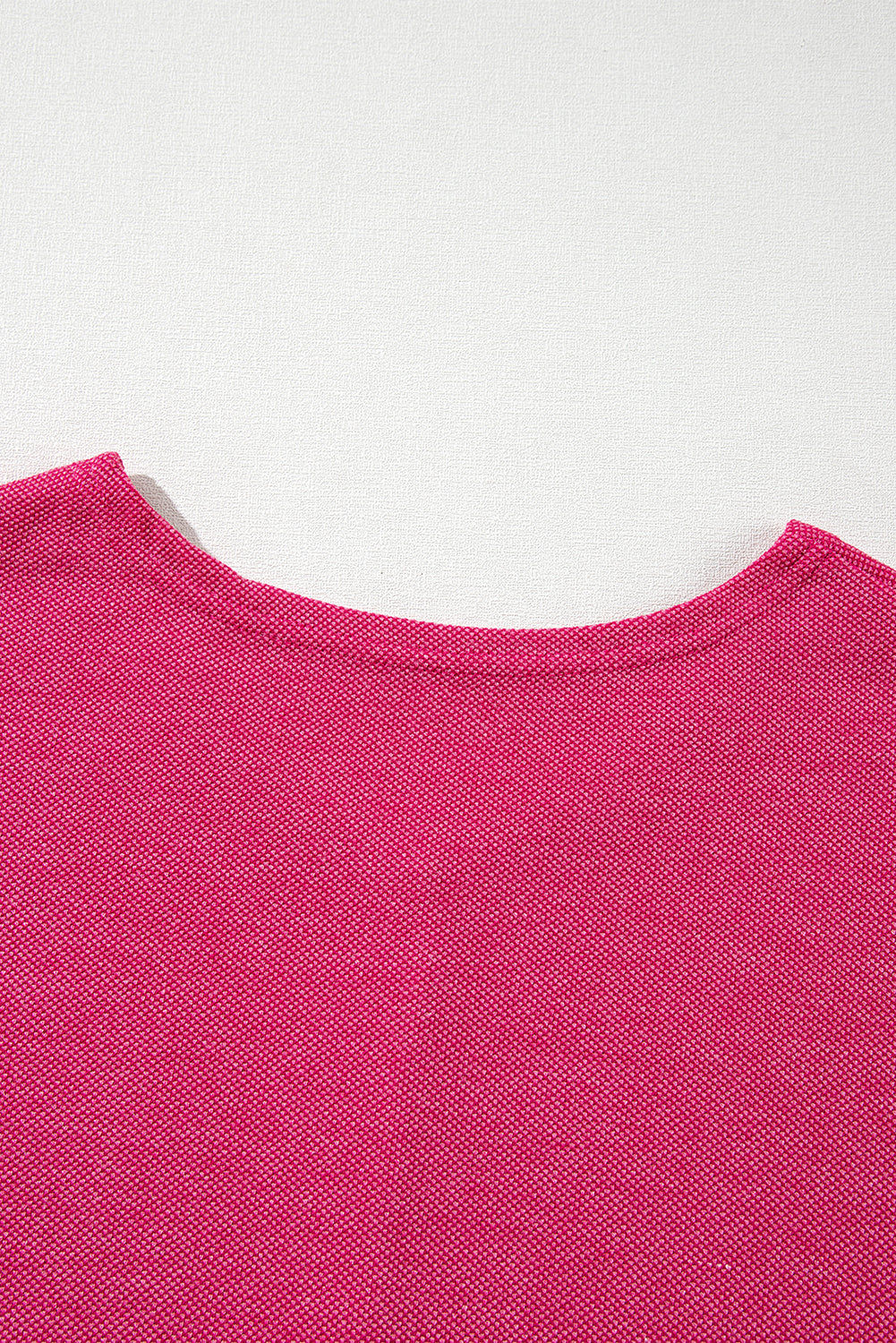 Rose Red Textured Long Sleeve V Neck Top