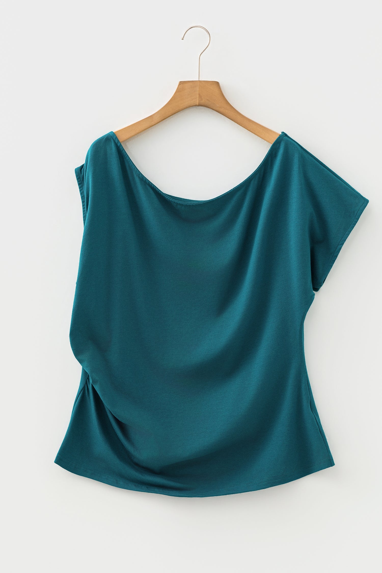 Coffee Plus Size Solid Color Asymmetric Neck Short Sleeve Blouse