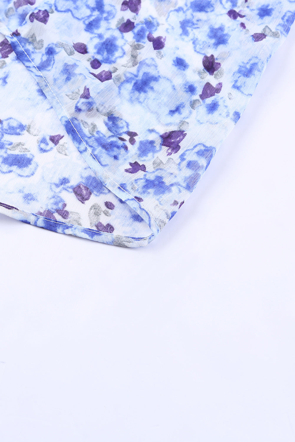 Blue Flutter Sleeve V Neck Floral Summer Blouse