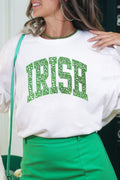 White IRISH Leopard Clover Embroidered Patch Graphic Tee