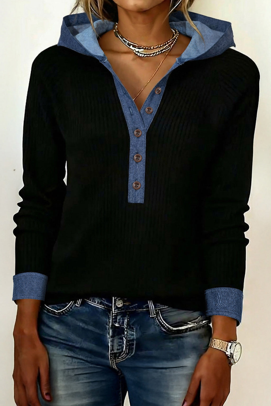 Beige Leopard Patchwork Half Button Short Sleeve Top