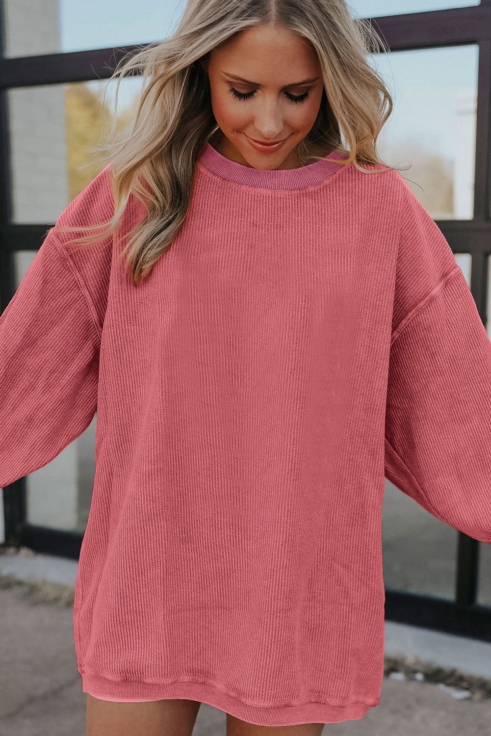 Grass Green Ribbed Corded Oversized Sweatshirt