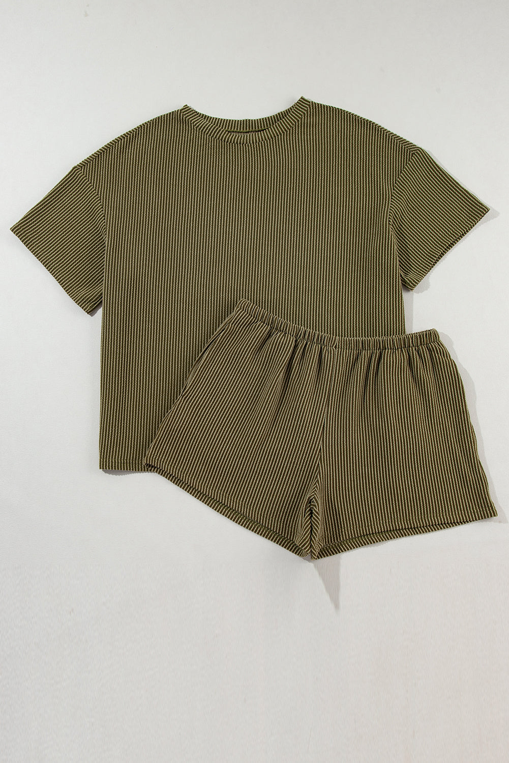 Chestnut Corded Knit Long Sleeve Top and High Waist Shorts Set