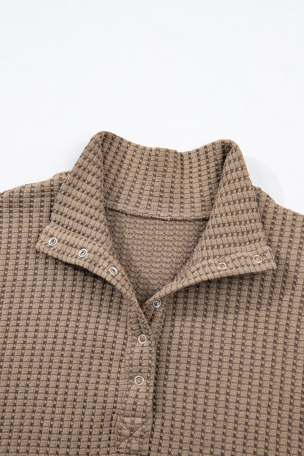 Light Pink Solid Color Textured Snap Button Collared Baggy Top