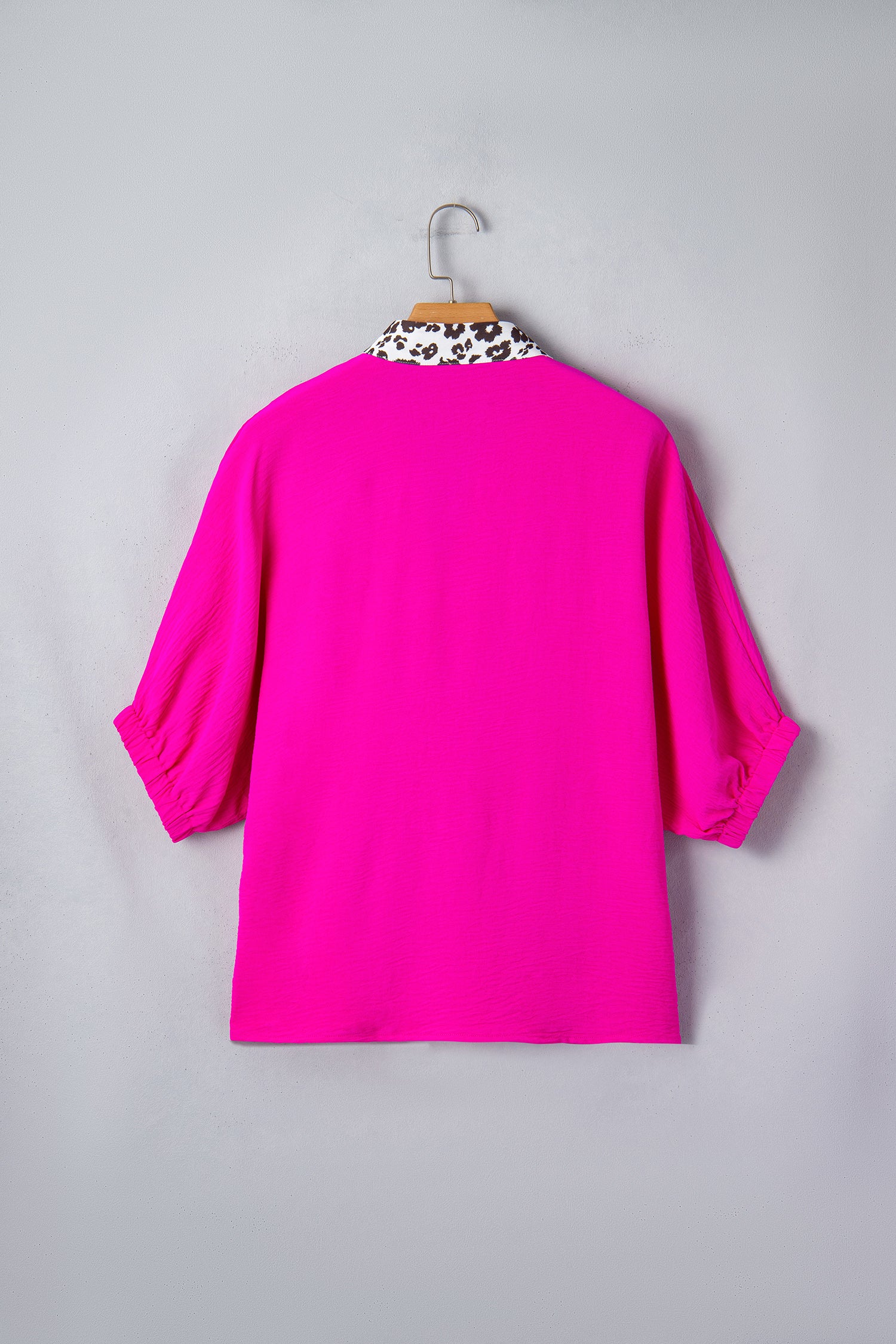 Black Dolman Half Sleeve Leopard Patchwork Trim V Neck Blouse