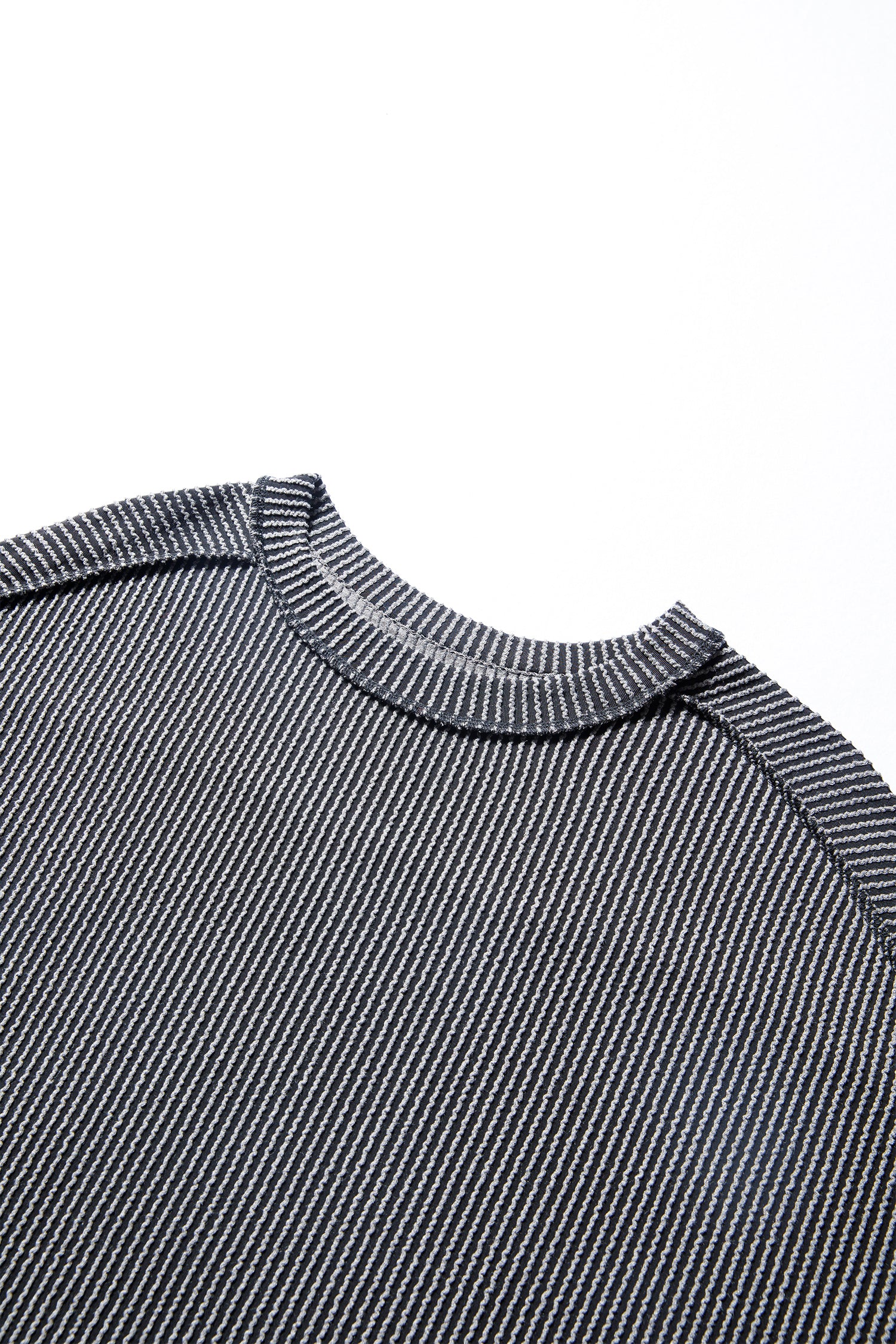 Dark Khaki Twist Ribbed Exposed Seam Detail Long Sleeve Loose Top