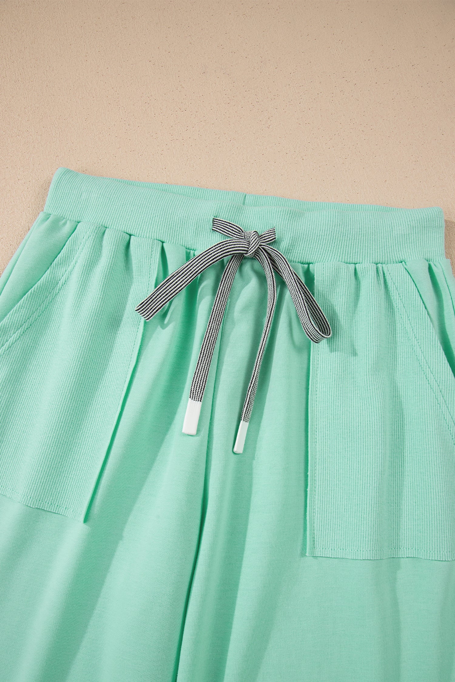 Mist Blue Solid Color Loose Tee Drawstring Wide Leg Pants 2pcs Outfit