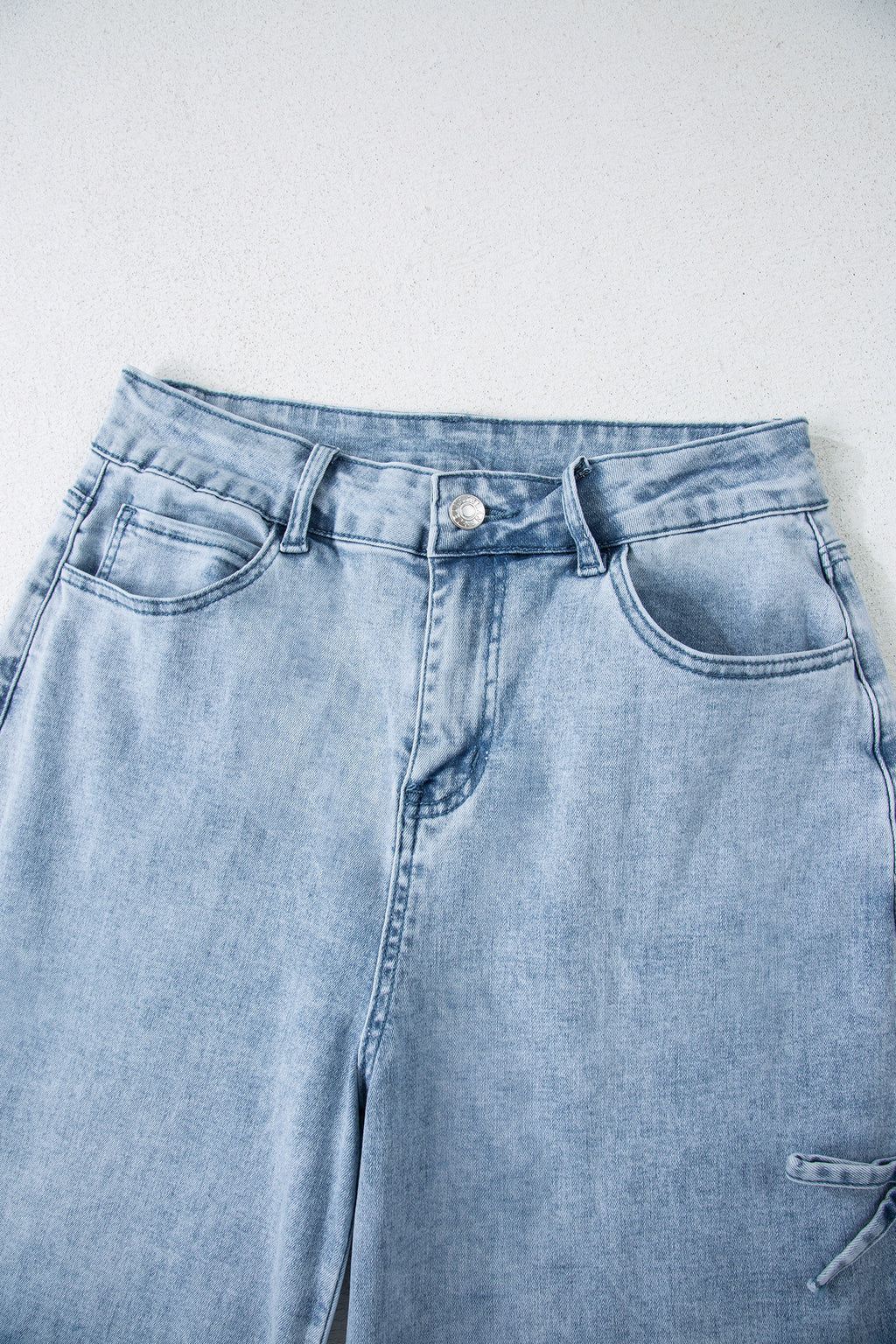 White Bow Knot Side Detail Straight Leg Loose Jeans