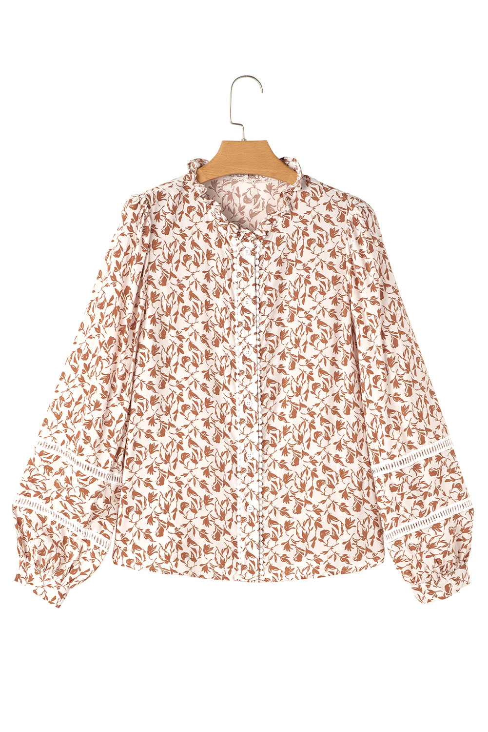 Green Printed Lace Detail Floral Puff Sleeve Fall Shirt