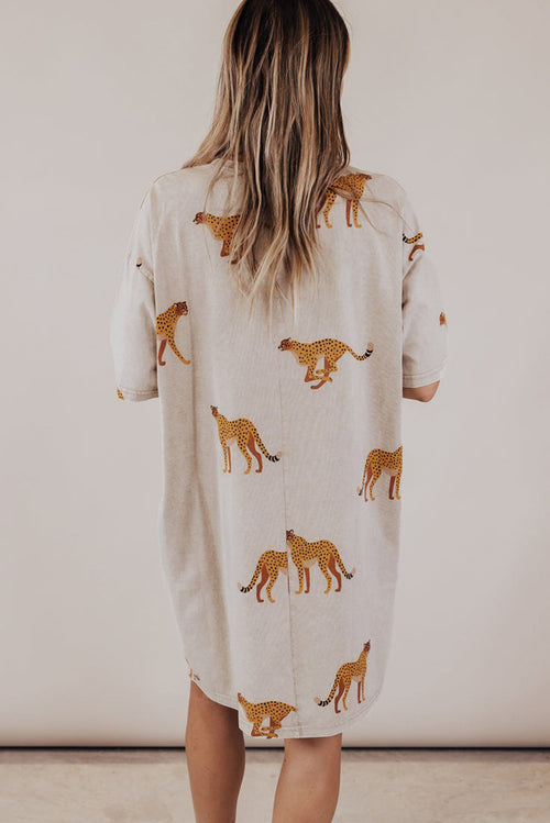 Apricot Plus Size Cheetah Print Side Pockets T Shirt Mini Dress