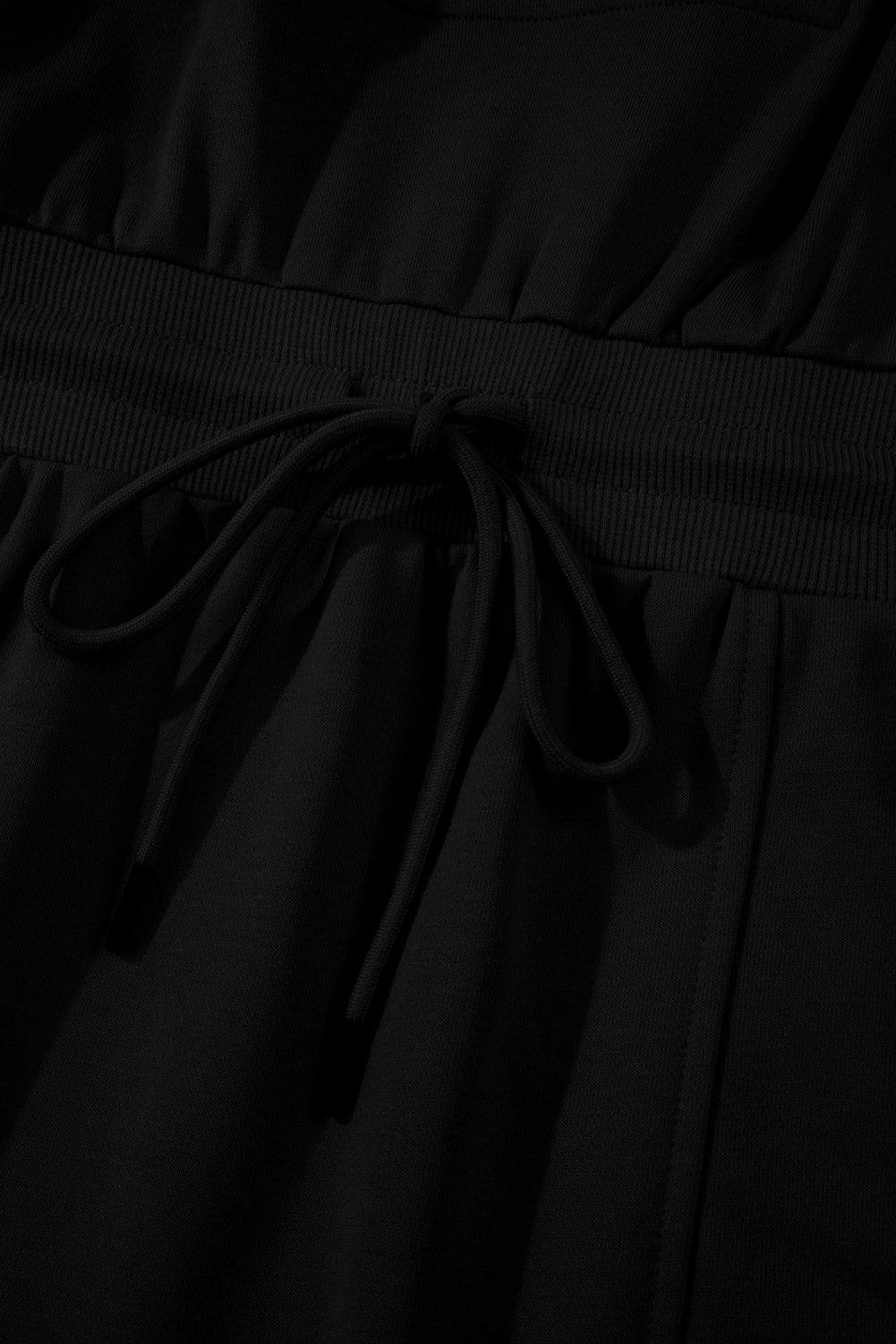 Black French Terry Zipped Collar Sleeveless Drawstring Waist Mini Dress