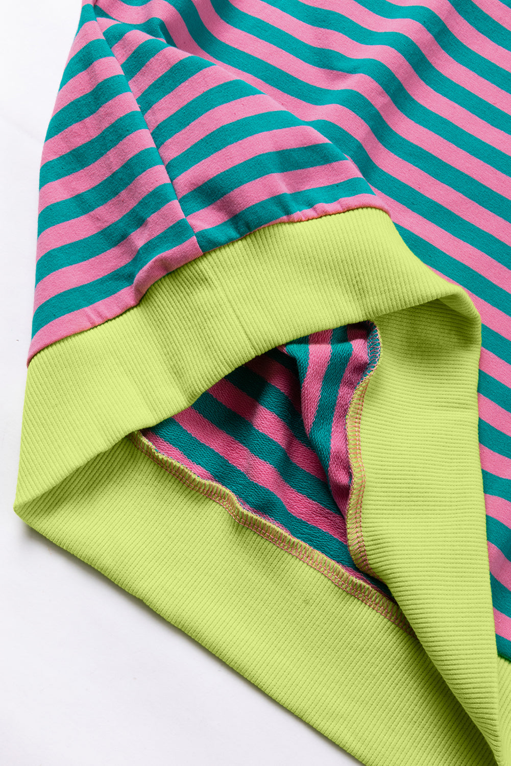 Green Stripe Oversized Contrast Trim Pullover Sweatshirt