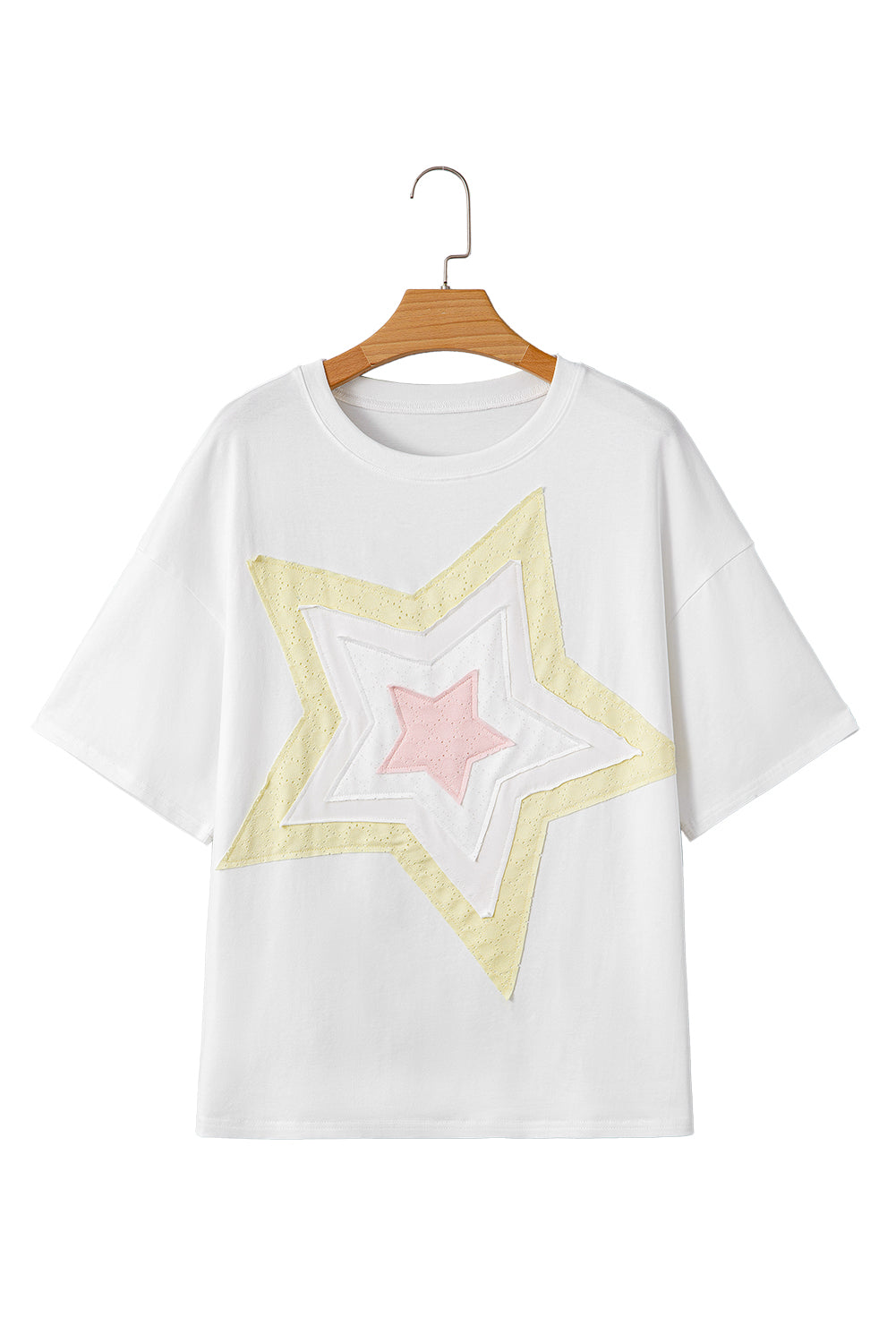 Light Pink Eyelet Lace Star Applique Plus Size T Shirt