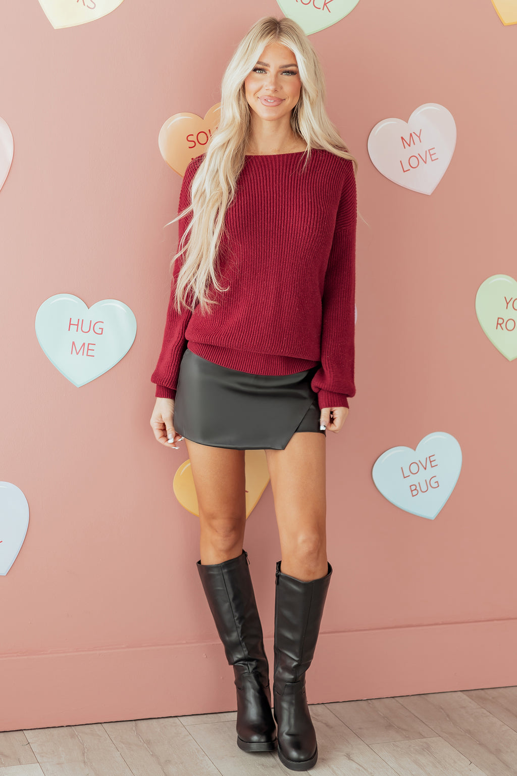 Black Ribbed Knit Ribbon Knot Backless Drop Shoulder Sweater