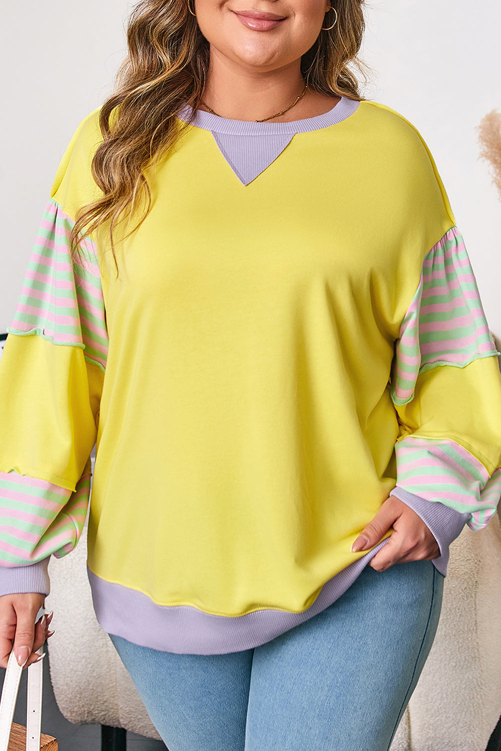 Jet Stream Striped Colorblock Patchwork Drop Shoulder Sweatshirt
