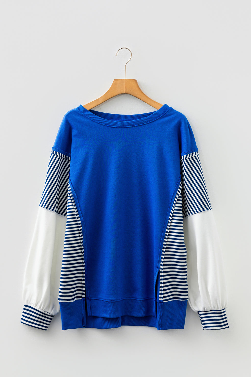 Racing Red Striped Patchwork Sleeve Colorblock Sweatshirt